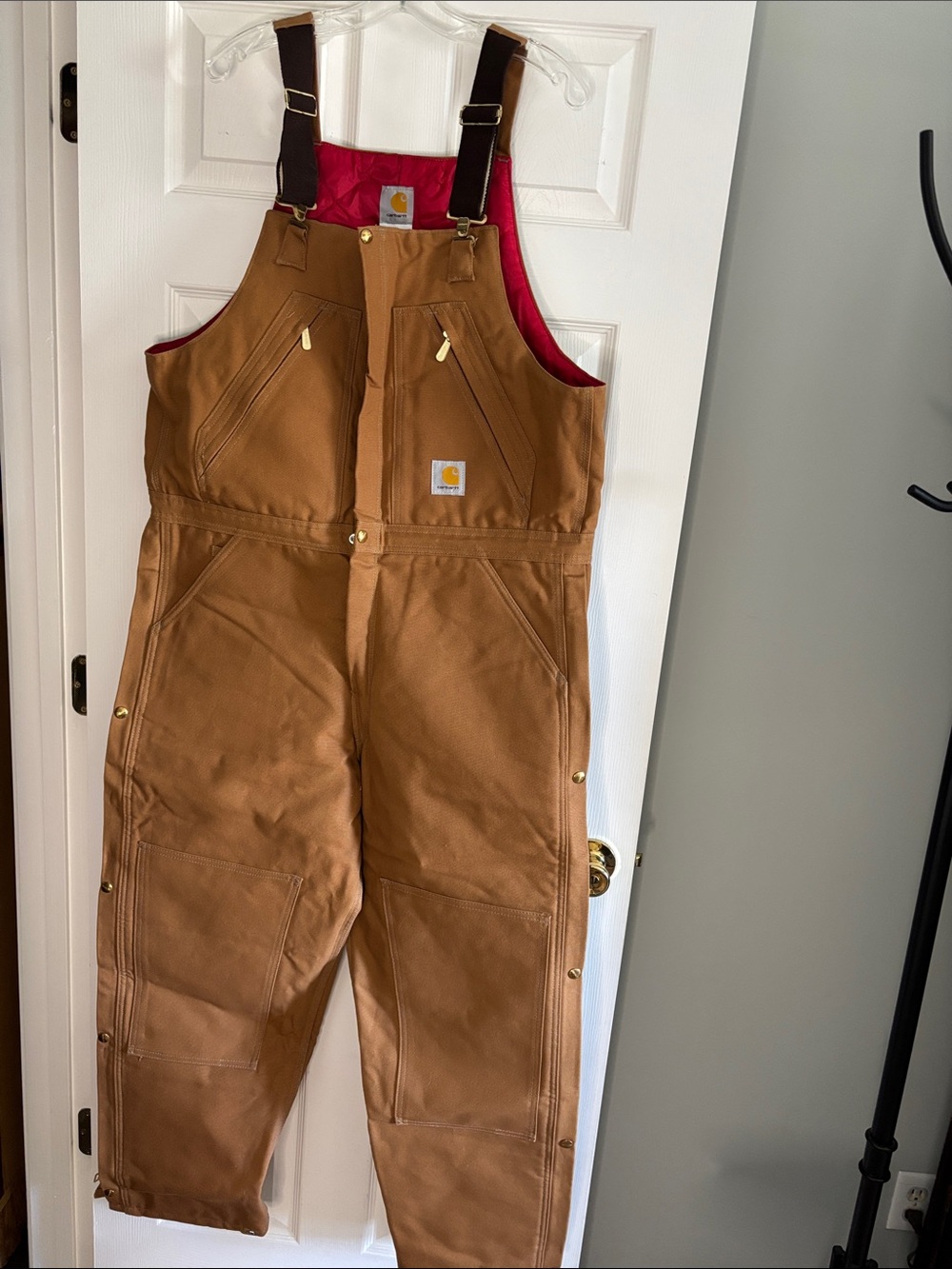 New Carhartt Brown Duck Bib Overalls with Red Lining